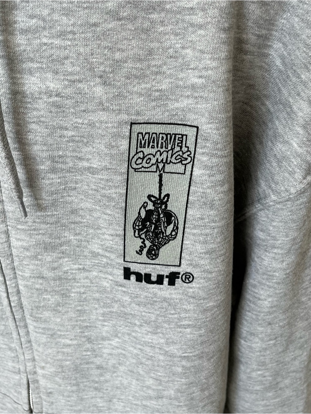 NWT HUF x Spider-Man Light Gray Full Zip-Up Hoodie Size Large - Picture 4 of 9